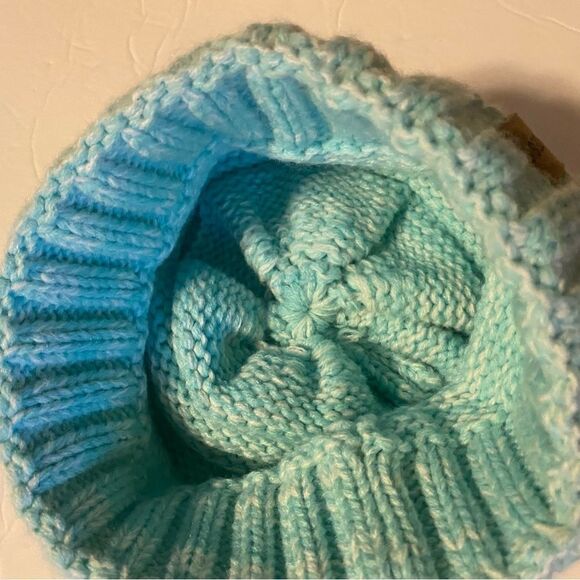 Aqua blue teal Slouchy Cable Knit Beanie Hat for Women teen child girl - Picture 5 of 6